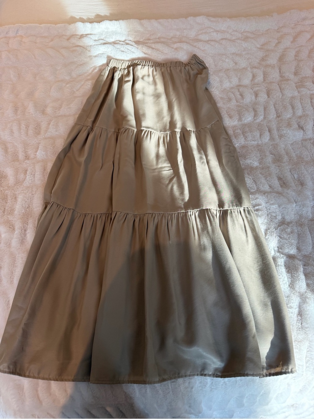 vestique Tiered Maxi Skirt in Taupe Beige